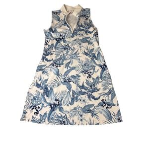 Tommy Bahama Golf Sleeveless Tropical Print Polo Dress White Blue‎